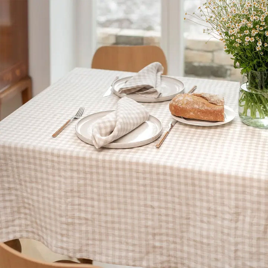 Mantel Lino Vichy Beige (Varios Tamaños)