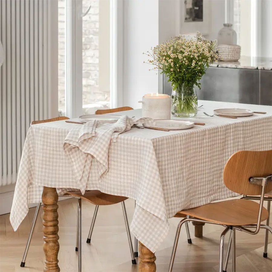 Mantel Lino Vichy Beige (Varios Tamaños)