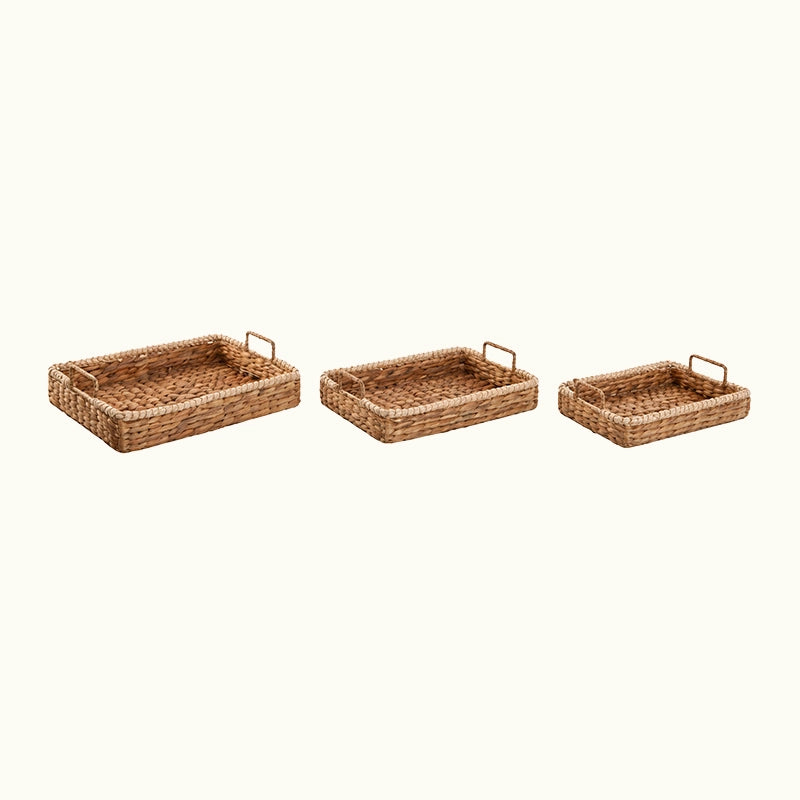 Bandeja Ratán y Cuencas Madera Rectangular (Set 3)